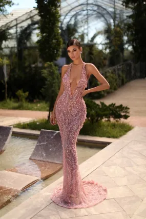 Keira Elegant Long Pink Evening Dress