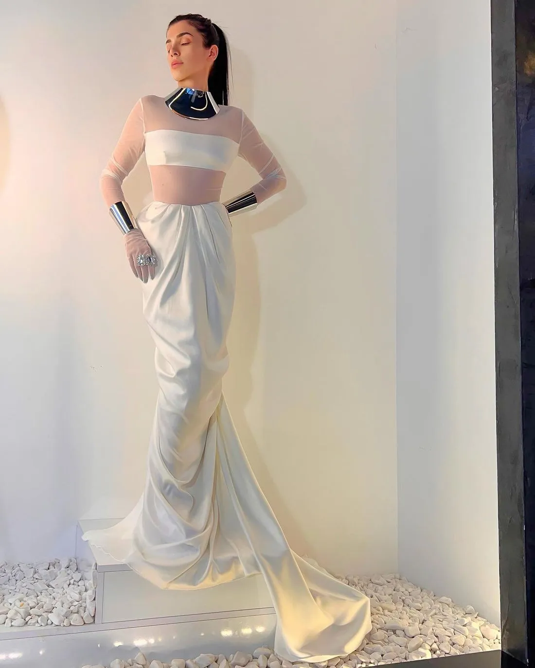 Kelly Beautiful High Neck White Evening Dress