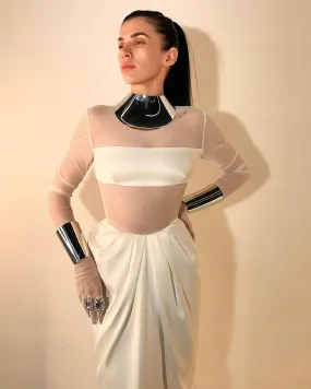 Kelly Beautiful High Neck White Evening Dress