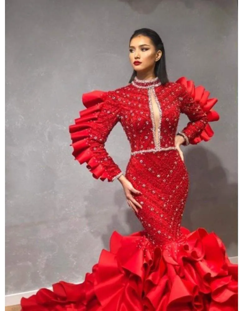Luxury Evening Gown Red and Silver Stones