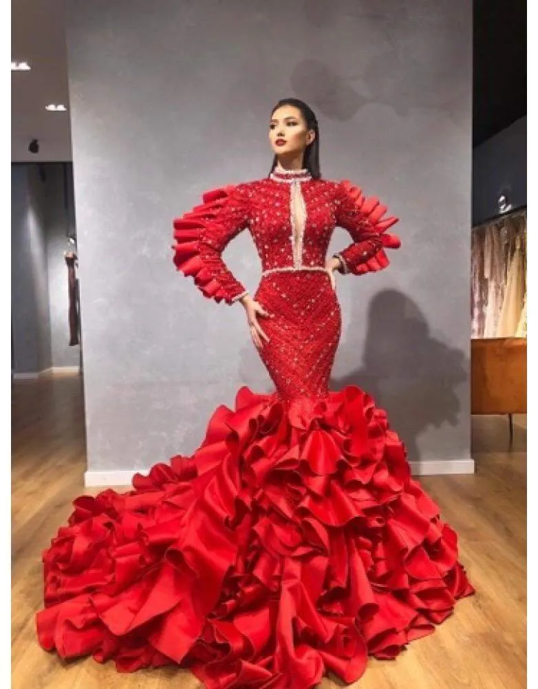 Luxury Evening Gown Red and Silver Stones