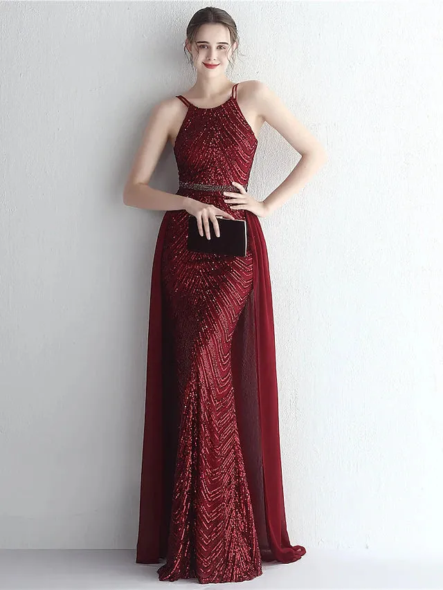 Mermaid / Trumpet Prom Dresses Elegant Dress Formal Floor Length Sleeveless Halter Chiffon with Beading Evening Dress