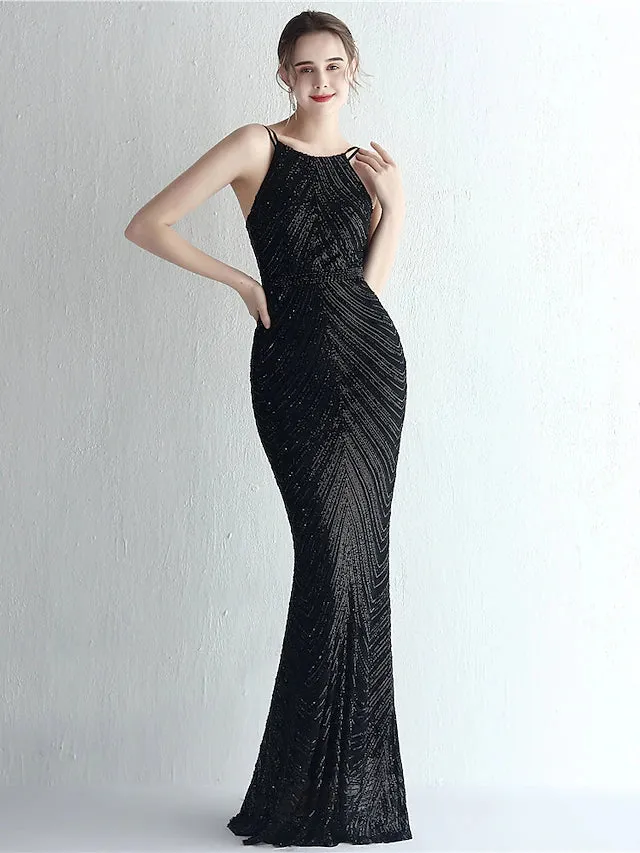 Mermaid / Trumpet Prom Dresses Elegant Dress Formal Floor Length Sleeveless Halter Chiffon with Beading Evening Dress