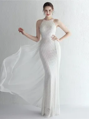 Mermaid / Trumpet Prom Dresses Elegant Dress Formal Floor Length Sleeveless Halter Chiffon with Beading Evening Dress
