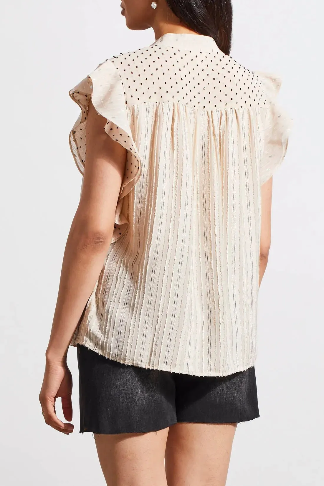 Mixed Media Blouse with Frill Sleeves