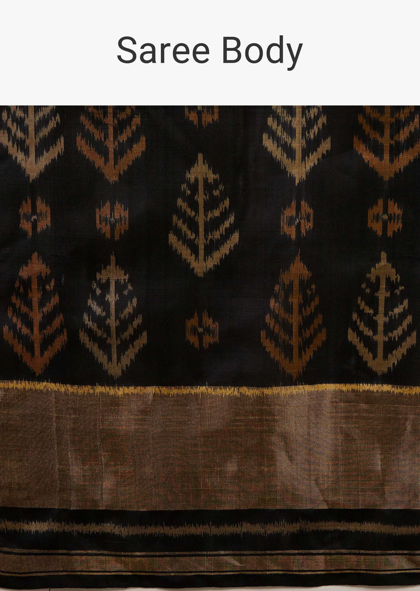Moss Green And Black Saree In Silk With Ikat Weave Patola Geometric Work