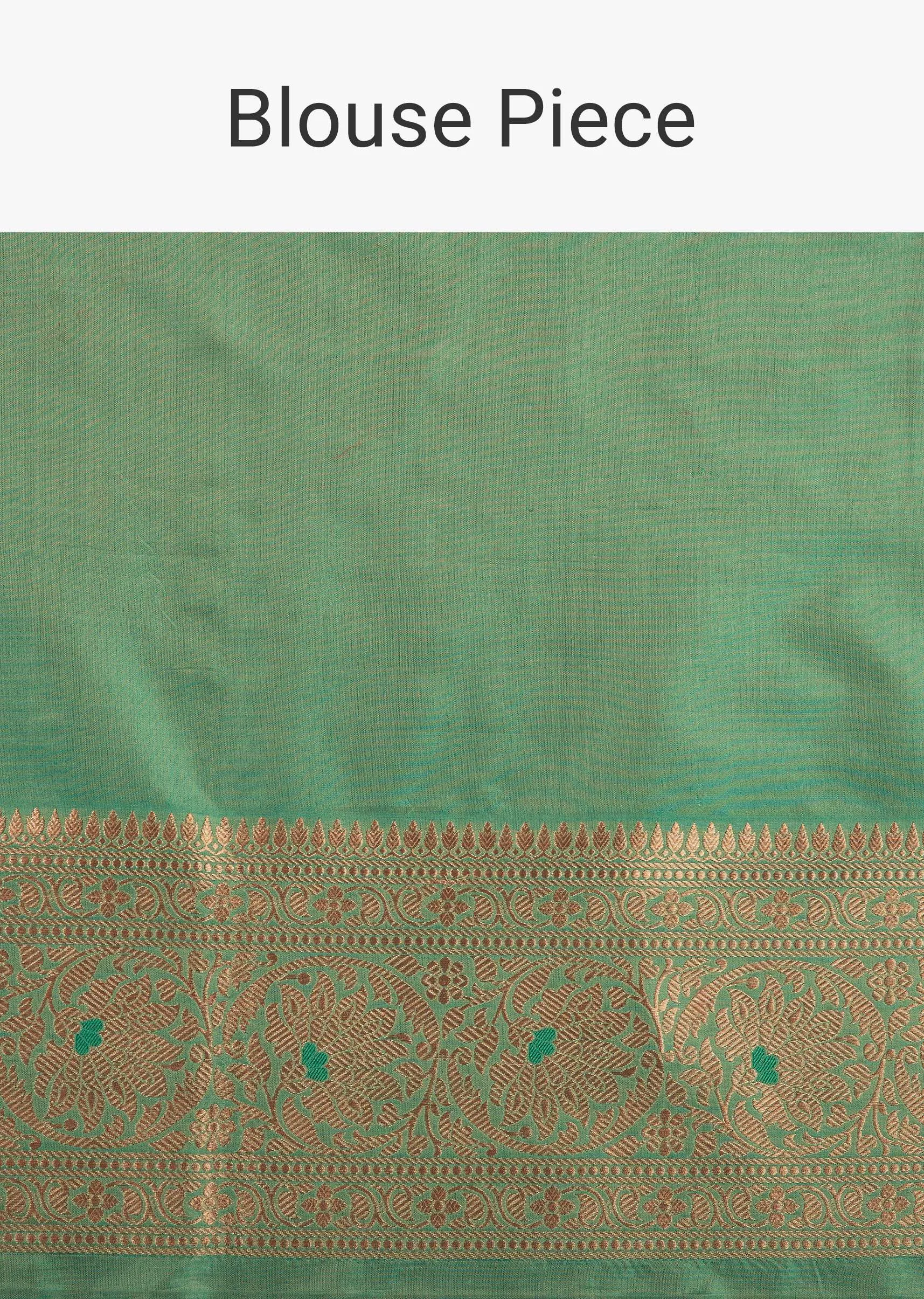 Moss Green Upada Silk Saree With Meenakari Jaal- Zari Work And Unstitched Work