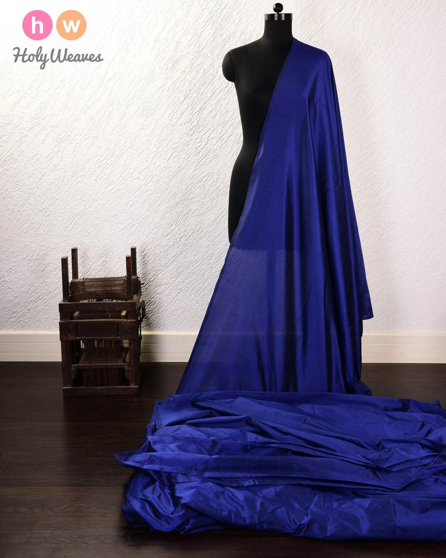 Navy Blue Banarasi Plain Woven Spun Silk Fabric