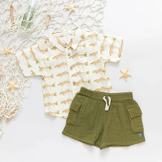 Pink Chicken Boys Pull-On Short - Olive