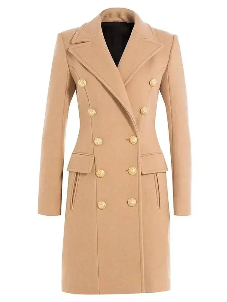 Pre Order:  Lion Buttons Double-Breasted Slim Coat