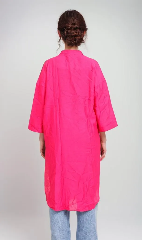 R206977-R206977 - Oversized Button-Up Shirt Dress - Hot Pink