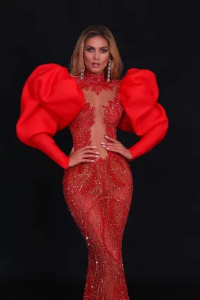 Red Net Evening Dress