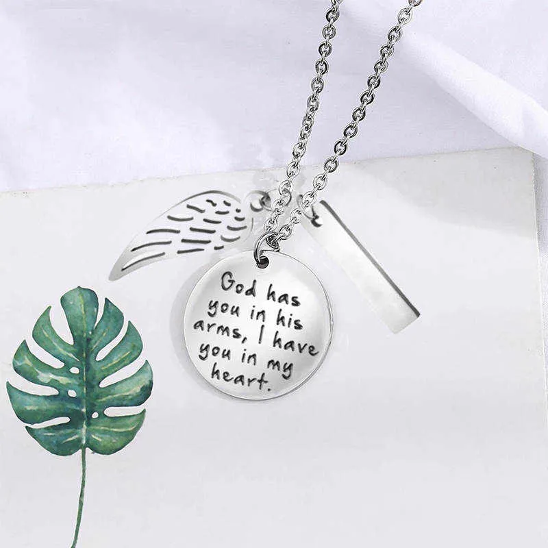 Remembrance Necklace For Dad With Wings-God Has You In His Arms. Keepsake Jewellery