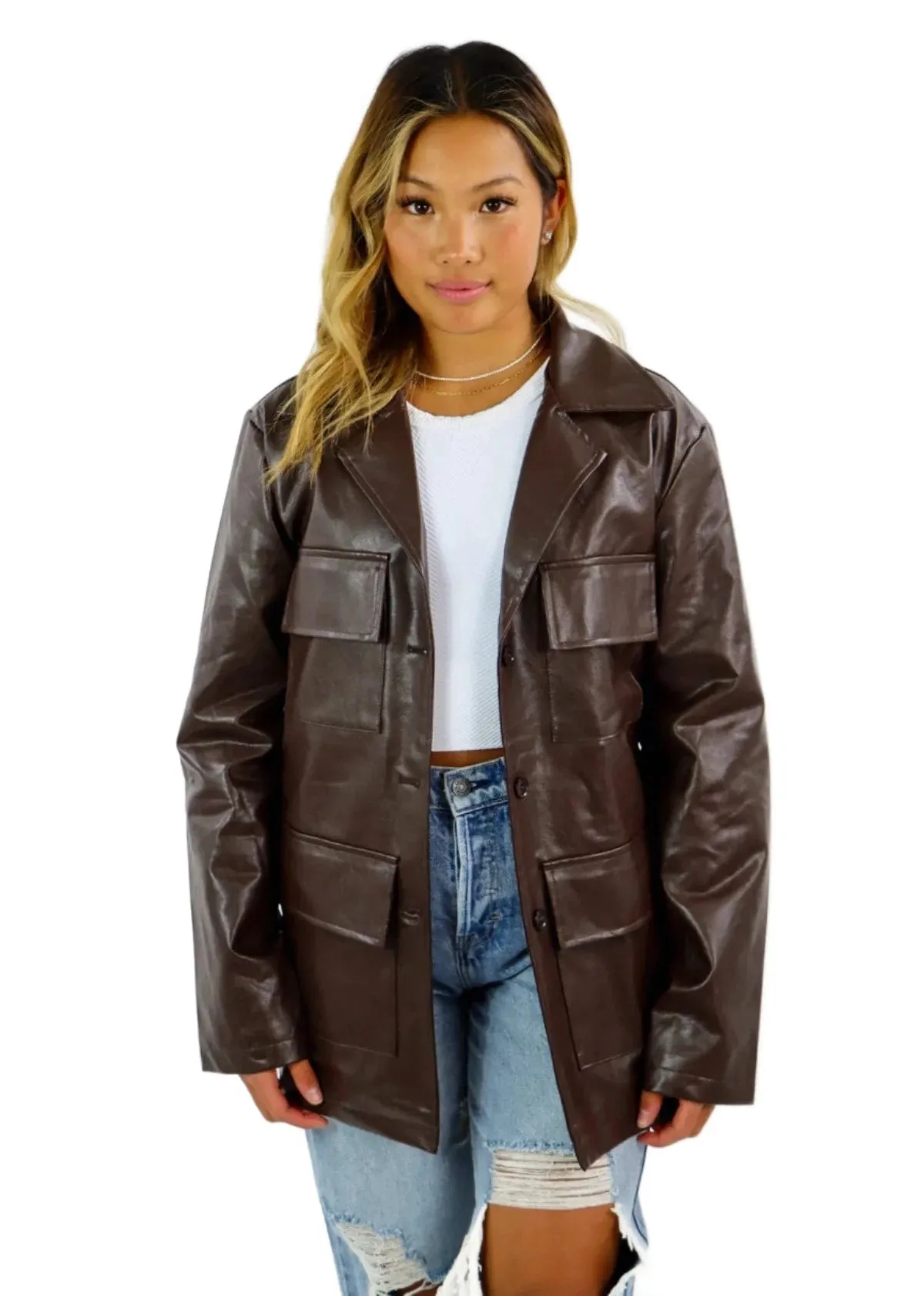 Rock N Rags - "Last To Leave" Jacket - Chocolate Brown - Faux Leather with Belt