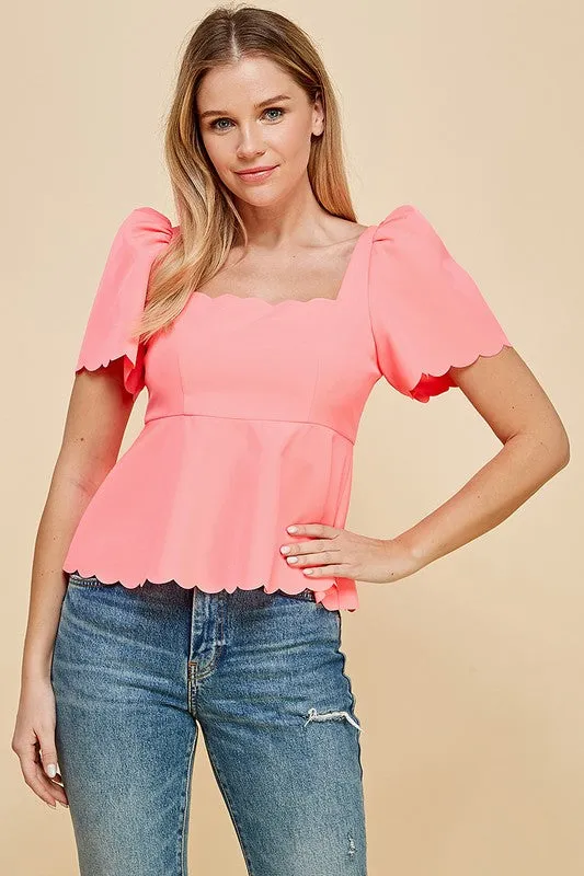 Scalloped Square Neck Top