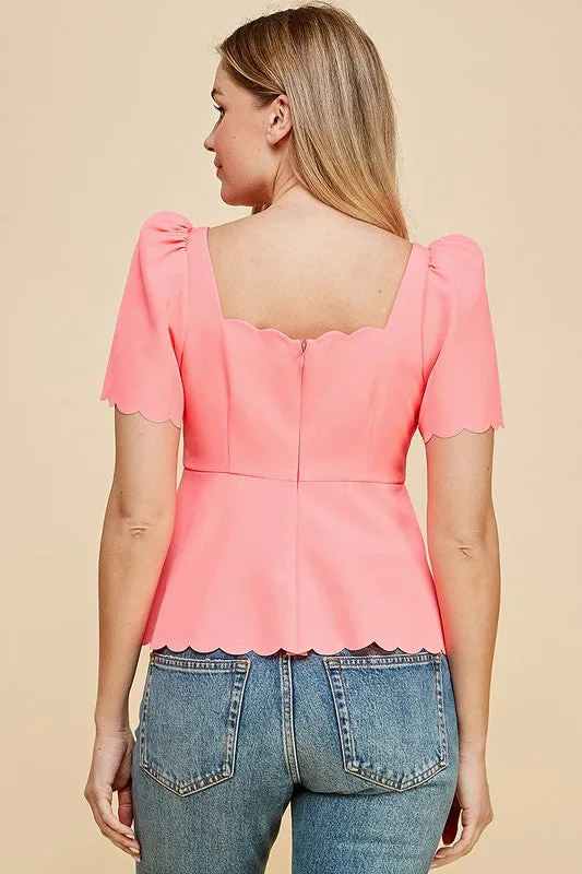 Scalloped Square Neck Top