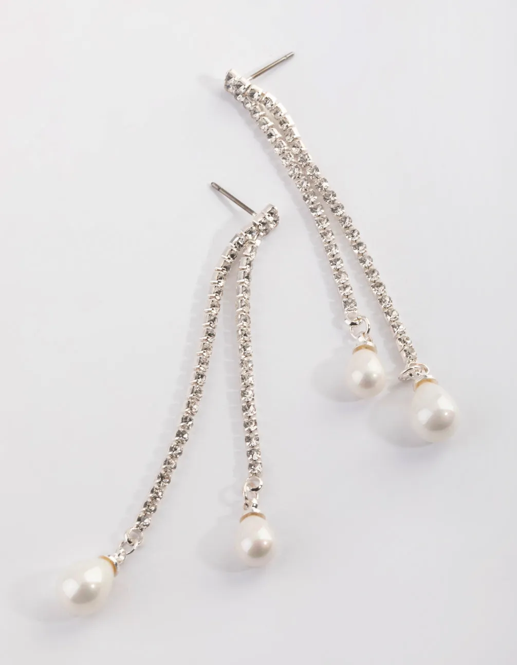 Silver Pearl & Diamante Drop Earrings