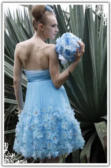 Strapless Blue Daisy Cocktail Short Tulle Dress Size L
