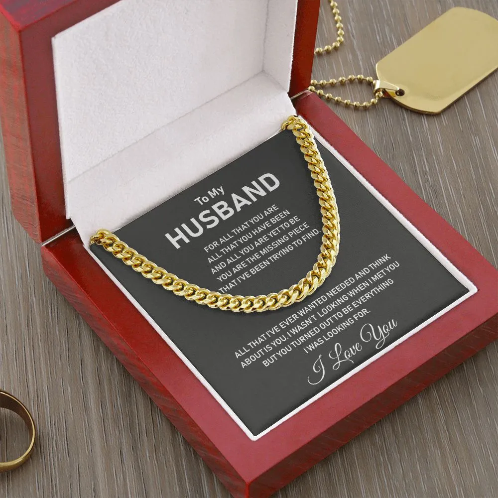 To My Husband- Stainless Steel Cuban Link Chain- I Love You