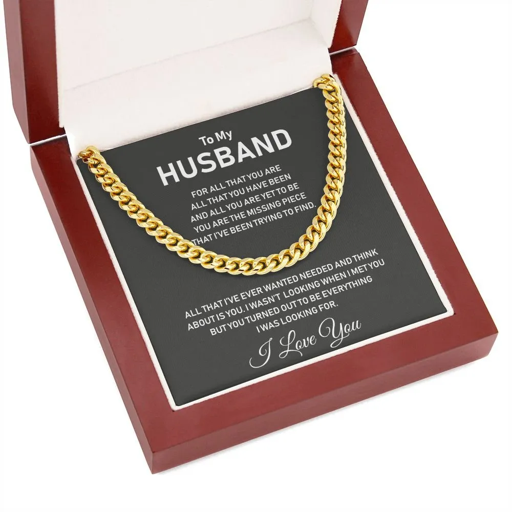 To My Husband- Stainless Steel Cuban Link Chain- I Love You