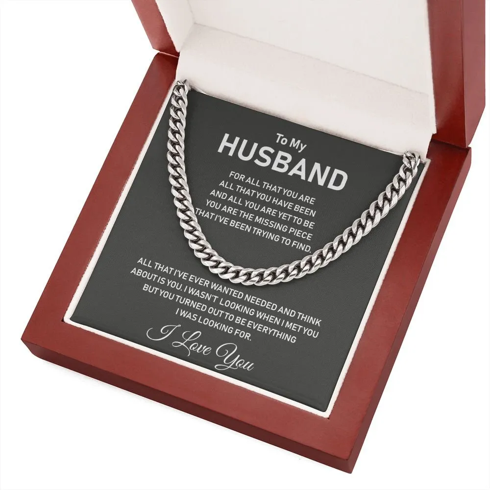 To My Husband- Stainless Steel Cuban Link Chain- I Love You
