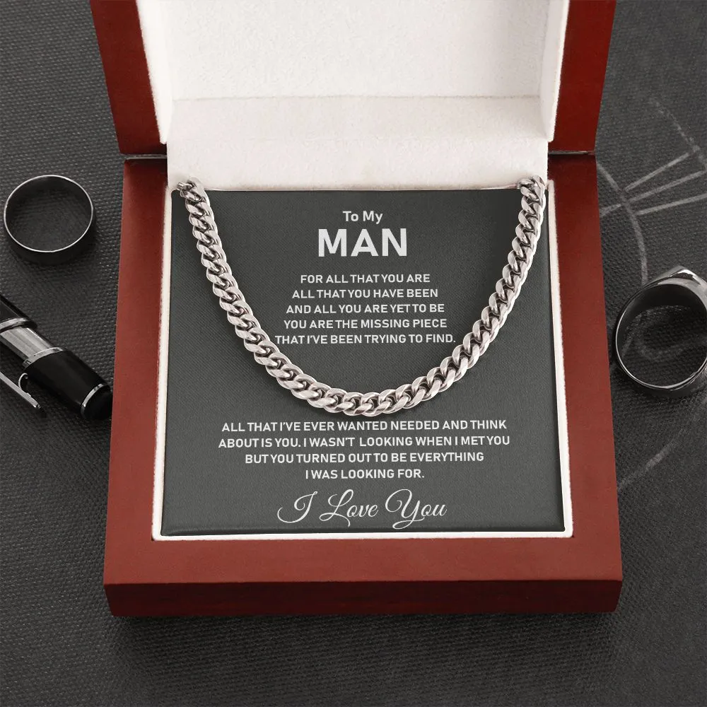 To My Man-Stainless Steel Cuban Link Chain- I Love You