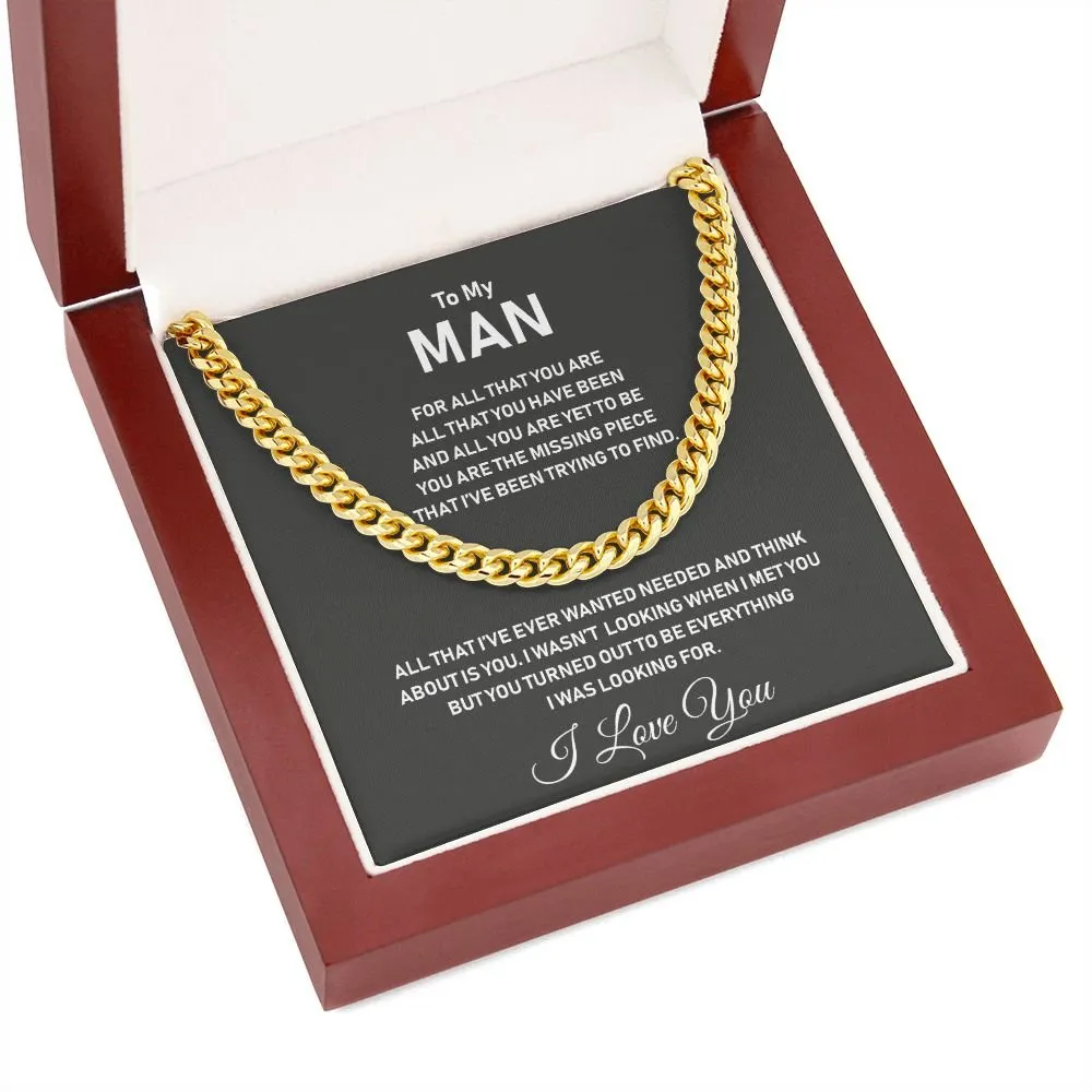 To My Man-Stainless Steel Cuban Link Chain- I Love You