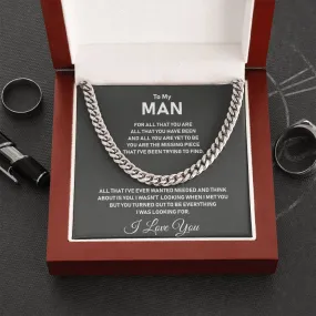 To My Man-Stainless Steel Cuban Link Chain- I Love You