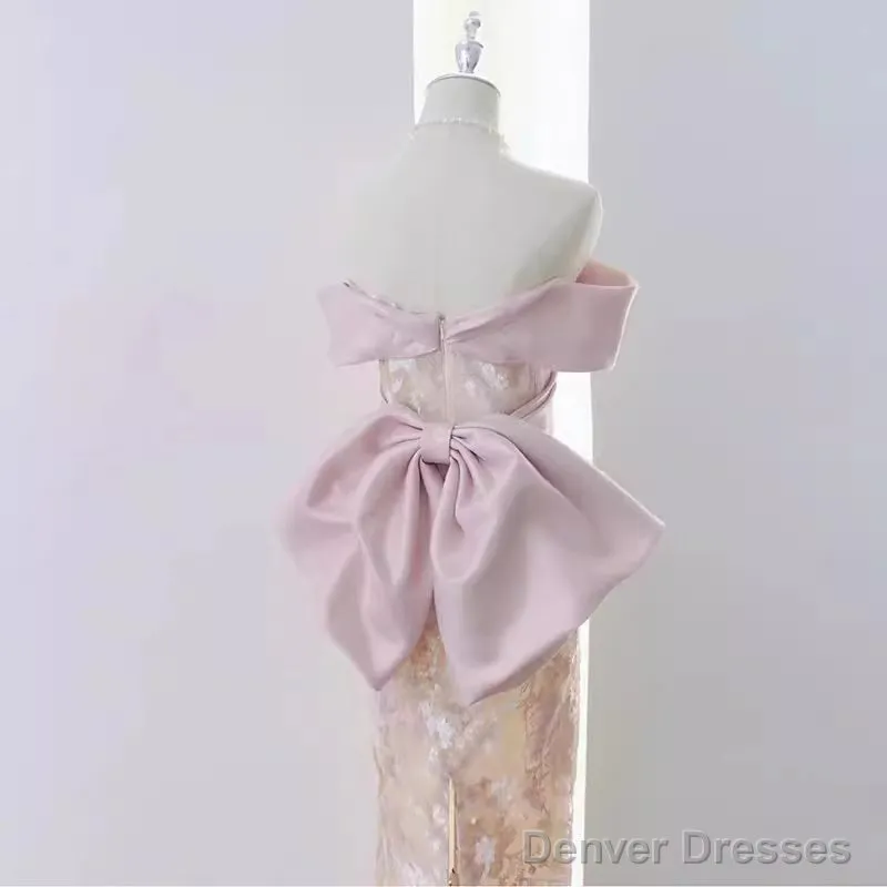 Vintage A Line Strapless Party Dresses Pink Prom Dresses
