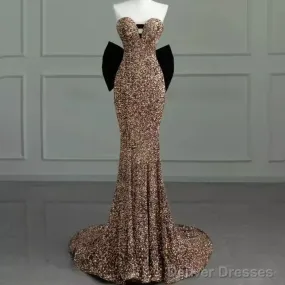 Vintage Mermaid Strapless Party Dresses Long Sequin Prom Dresses